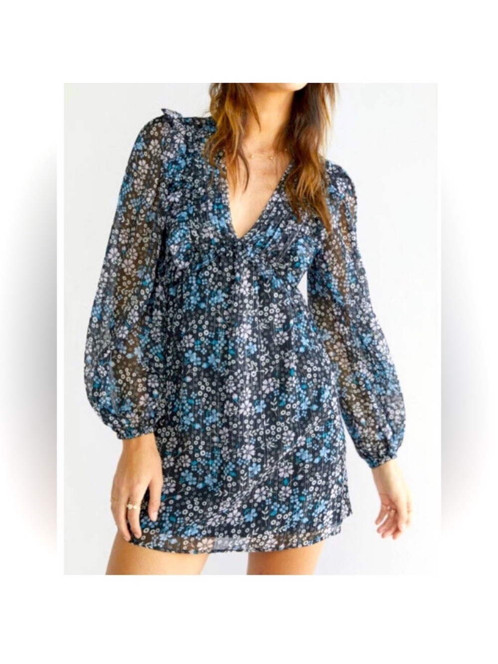 Blue Rain Black & Blue Floral V-Neck Mini Dress